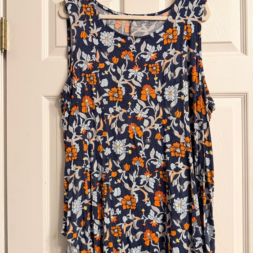 Lane Bryant Navy Floral Long Tank with Orange Accents